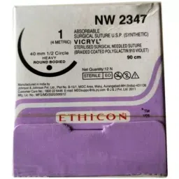 Ethicon 2-0 USP Violet Vicryl 1/2 Circle Round Body Suture NW2347 Pack of 12 Pcs-picture-12