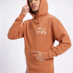 glitchez Textual Trims Drop-Shoulder Sleeves Oversized Fleece Hooded Sweatshirt image 2