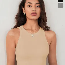 TOOCHKI Women Pack of 3 Solid Round Neck Tank Crop Top-image-75