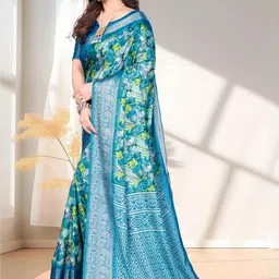 BilloRani Floral Zari Silk Blend Handloom Saree-picture-32