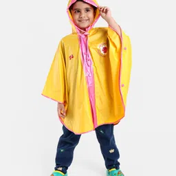 Babyhug PVC  Opaque Full Sleeves Poncho Raincoat Text Print - Yellow-image-8