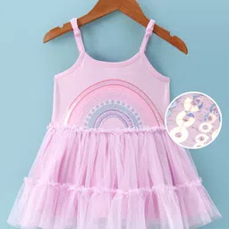ToffyHouse 100% Single Jersey Knit Singlet Sleeves Tiered Party Frock with Sequin Detailing - Pink-picture-12