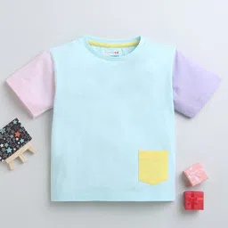 BUMZEE Half Sleeves Colour Blocked Tee - Sky Blue image 1