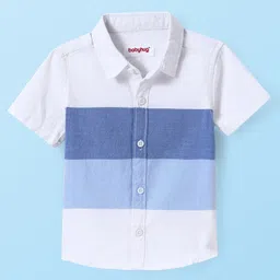 Babyhug Cotton Woven Half Sleeves Shirt with Colour Block Design - White & Blue-picture-26