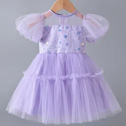 Kookie Kids Half Sleeves Tiered Party Frock With Sequin Detailing - Purple-image-73
