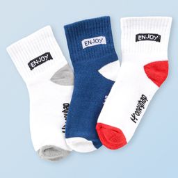 Honeyhap Premium Cotton Bamboo Spandex With Bio Finish Text Designed Socks Pack of 3 - Navy Blue White & Red-picture-4