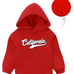KAVEE Fleece Full Sleeves Typography Printed Hooded Sweatshirt - Red-picture-19