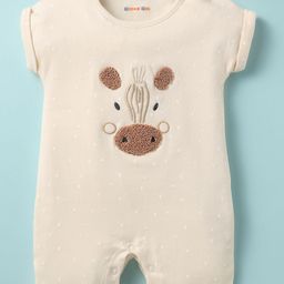 kookie kids india Kookie Kids Interlock Knit Half Sleeves Romper With Animal Embroidery & Polka Dot Print - Ivory-picture-31