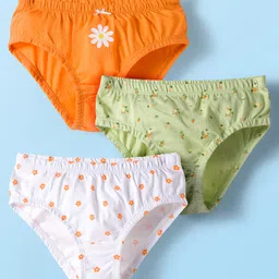 kookie kids india Kookie Kids Cotton Lycra Knit Panties with Bow Applique & Floral Print Pack of 3 - Orange Green & White-picture-35