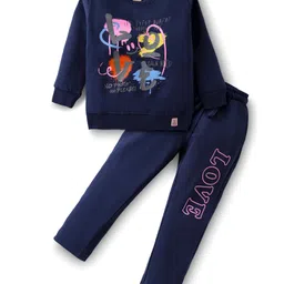 Olio Kids Looper Knit Full Sleeves Winter Wear Set With Love Text Print - Navy Blue-picture-25