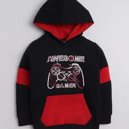 BUMZEE Fleece Knit Full Sleeves Controller Printed Hooded Sweatshirt With Kangaroo Pockets - Black-picture-37
