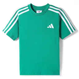 ADIDAS KIDS Cotton Knit Half Sleeves T-Shirt with Logo Graphic & Tape Detailing - Green-image-92