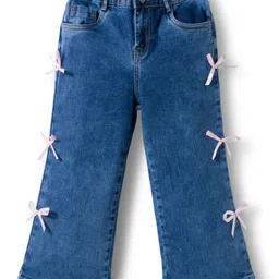 Mark & Mia Cotton Lycra Full Length Washed Jeans With Pocket & Bow Applique - Blue-picture-16