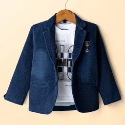 Dapper Dudes Full Sleeves Washed Jacket With Typography Printed Tee Set - Blue-picture-15