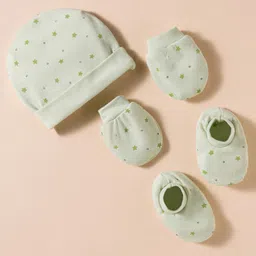 Simply Interlock Knit Cap Mittens & Booties Set With Star Print Olive Green - Diameter 9.5 cm-image-30