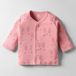 I Bears Interlock Knit Full Sleeves Co-Ord Night Suit With Cap & Animal Print - Pink image 2