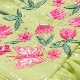 Babyhug Cotton Woven Frill Sleeves Frock with Floral Embroidery - Mint image 3