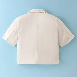 Kookie Kids Knit Half Sleeves Solid Colour  T-Shirt & Shorts Set with Blazer - White image 3