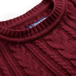 Pine Kids Knit Full Sleeves Woolen Dress with Cable Knit Design - Maroon image 3
