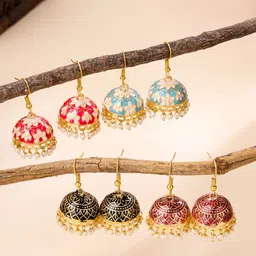 Qiroko Set Of 4 Pearls Beaded Dome Shaped Jhumkas-picture-26