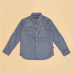 Pantaloons Junior Cotton Full Sleeves Abstract Printed Animal Patch Embroidered Shirt - Navy Blue image 5