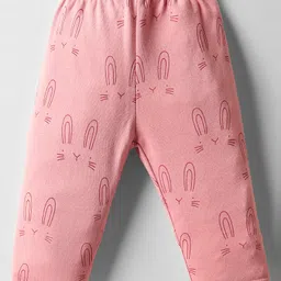 I Bears Interlock Knit Full Sleeves Co-Ord Night Suit With Cap & Animal Print - Pink image 4