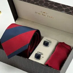 The Tie Hub Men Striped Microfiber Necktie with Pocket Square & Enamel Cufflinks Gift Set-picture-15