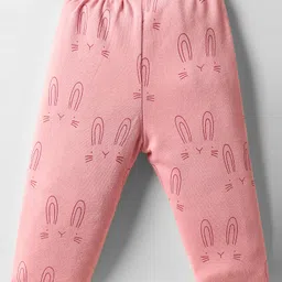 I Bears Interlock Knit Full Sleeves Co-Ord Night Suit With Cap & Animal Print - Pink image 5