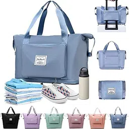 kiddie galaxia Womens Large Capacity Folding Travel Tote Bag, Oxford Fabric Waterproof Lightweight Foldable Travel Duffel Bag Portable Expandable Travel Bag, Colors As Per Stock?, Blue image 1