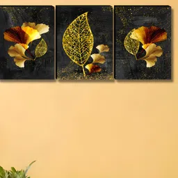 Aura Grey & Gold-Toned 3 Pieces Floral Printed Wooden Wall Paintings-picture-33