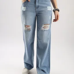 zayla Women Jean Flared High-Rise Highly Distressed Light Fade Jeans-picture-13