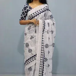 JALTHER Ethnic Motifs Pure Cotton Block Print Saree-image-94