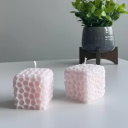 atorakushon Pink 3 Pieces Textured Pillar Candle image 3