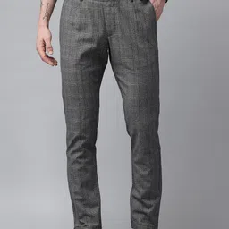 Blackberrys Men Checked Mid-Rise Slim Fit Chinos Trousers-image-57