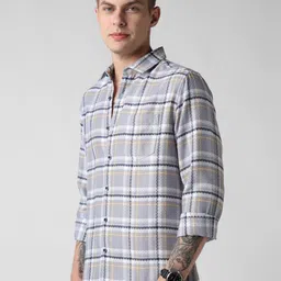 VASTRADO Men Fossil Grey Diamond Jacquard Checkered Shirt image 2
