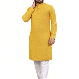 KRUDHA Men Chevron Mirror Work Kurta image 4