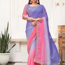 K 5 Fashion Beads and Stones Embellished Pure Chiffon Saree-picture-21