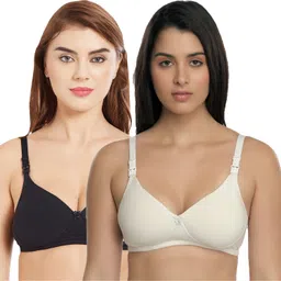 Inner Sense Solid Organic Antimicrobial Padded Feeding Bra Pack of 2 - Black & White-picture-17