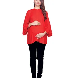 Kriti Top Three Fourth Sleeves Cotton Maternity Top - Red-picture-28