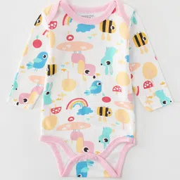 Kookie Kids Full Sleeves Onesie Bird Print - Pink White-image-65
