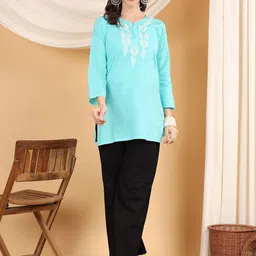 Poshak Chikan Studio Floral Yoke Design Chikankari Pure Cotton Kurti-picture-38