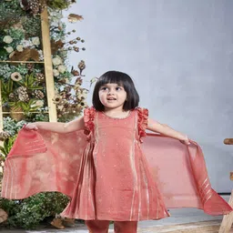Vivedkids Girls Embroidered Regular Gotta Patti Kurta with Trousers & With Dupatta image 1