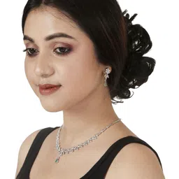 Gemron Jewel Rhodium-Plated Cubic Zirconia & American Diamond Studded Jewellery Set image 5