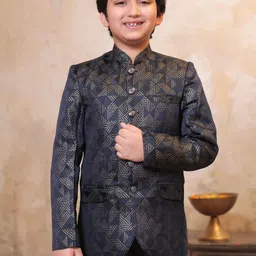 Aj DEZInES Boys Jacquard Full Sleeves Embroidered Sherwani Set image 3