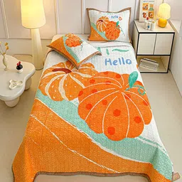 JC HOME Off White & Orange Colored Printed Bed Cover With Pillow-picture-49