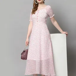 BAESD Women Floral Print Puff Sleeve Fit & Flare Maxi Dress image 4