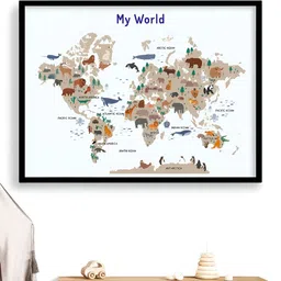 My Kids Wall Black & Brown Educational & Fun Animals World Map Wooden Wall art-image-63
