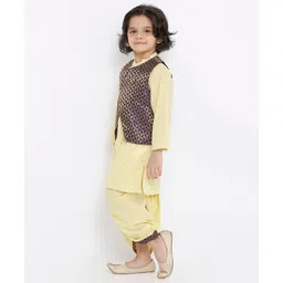 Babyoye Full Sleeves Kurta And Dhoti Set with Brocade Jacket Set - Beige image 2