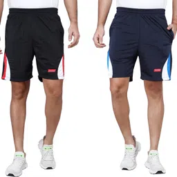 carltron Pack of 2 Solid Men Black, Blue Regular Shorts-picture-12