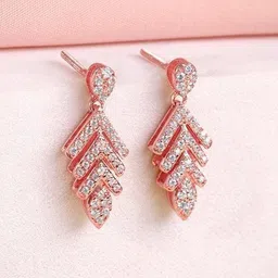 GIVA 92.5 Silver Rose Gold Belle Leaf Drop Earrings-picture-35